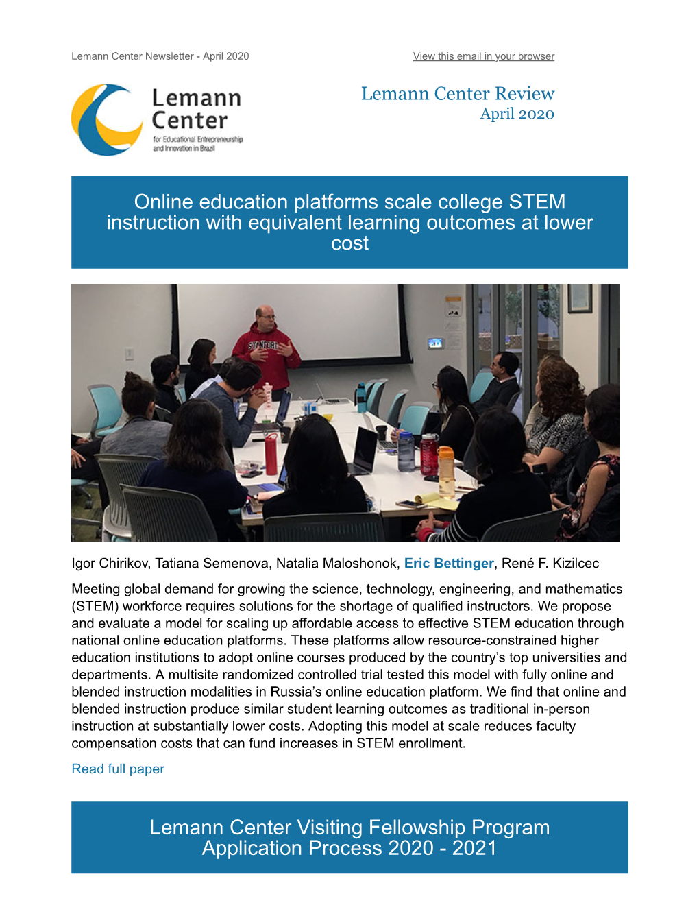 Lemann Center Newsletter - April 2020 View This Email in Your Browser