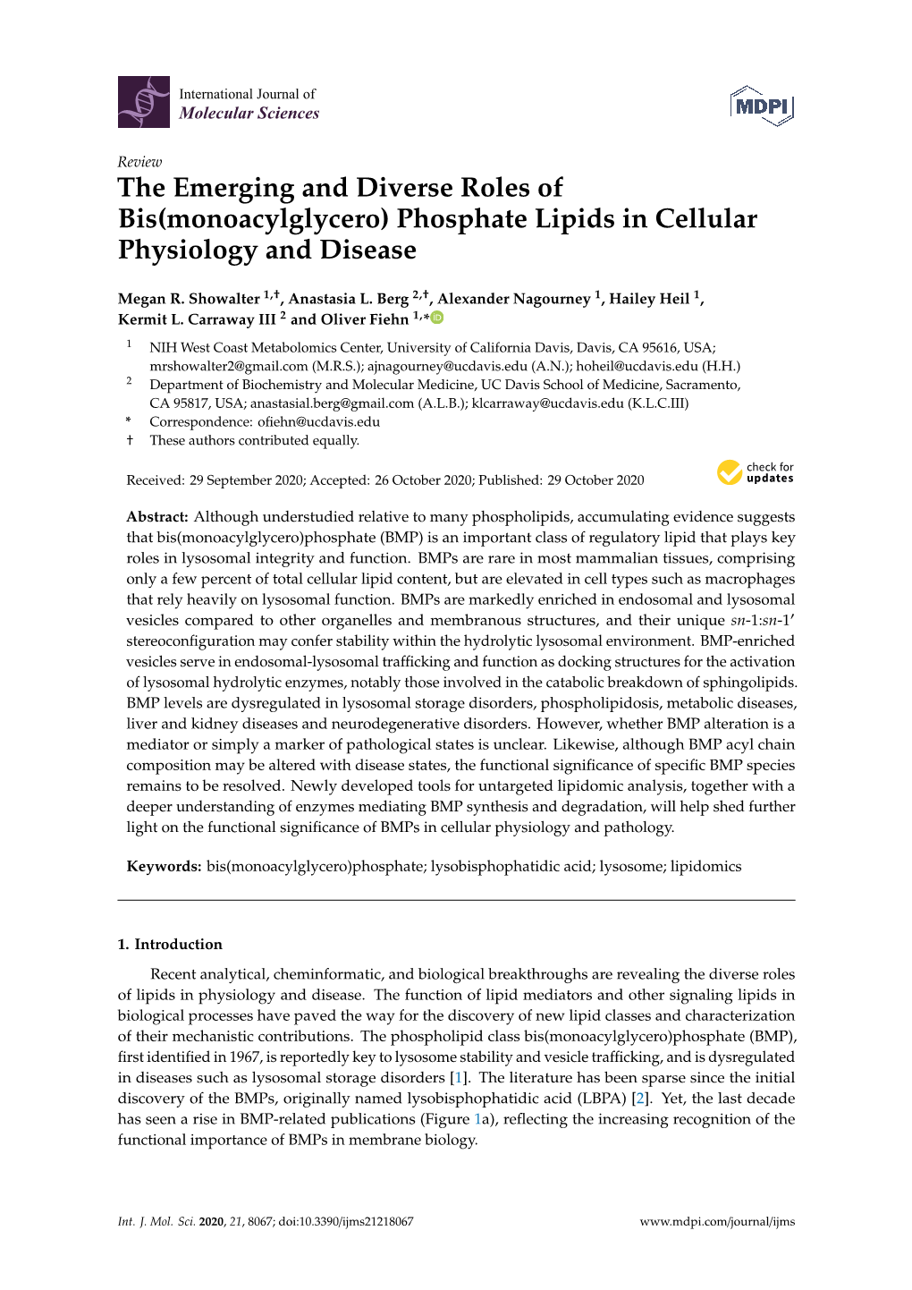 The Emerging and Diverse Roles of Bis(Monoacylglycero) Phosphate Lipids in Cellular Physiology and Disease