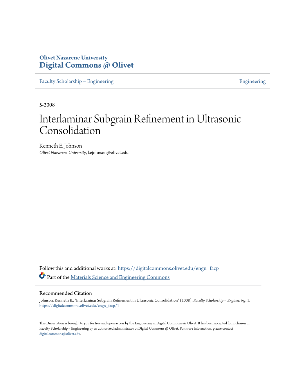 Interlaminar Subgrain Refinement in Ultrasonic Consolidation Kenneth E