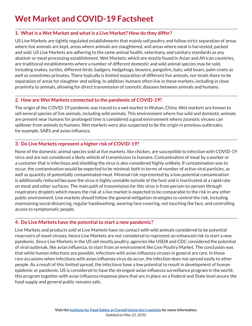 Wet Market and COVID-19 Factsheet