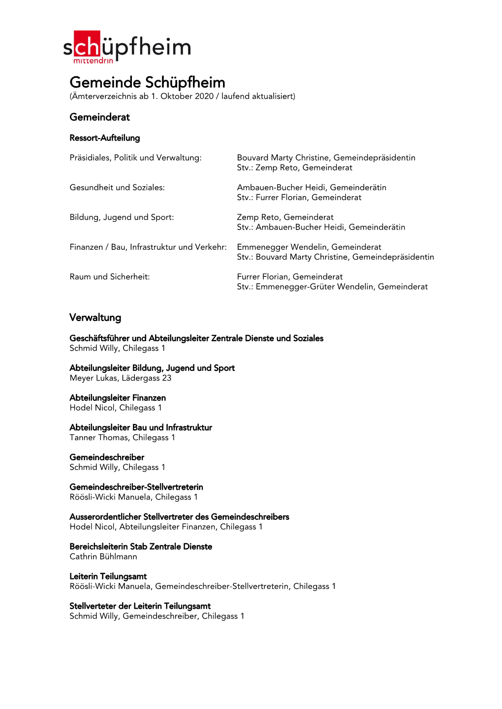 Gemeinde Schüpfheim (Ämterverzeichnis Ab 1