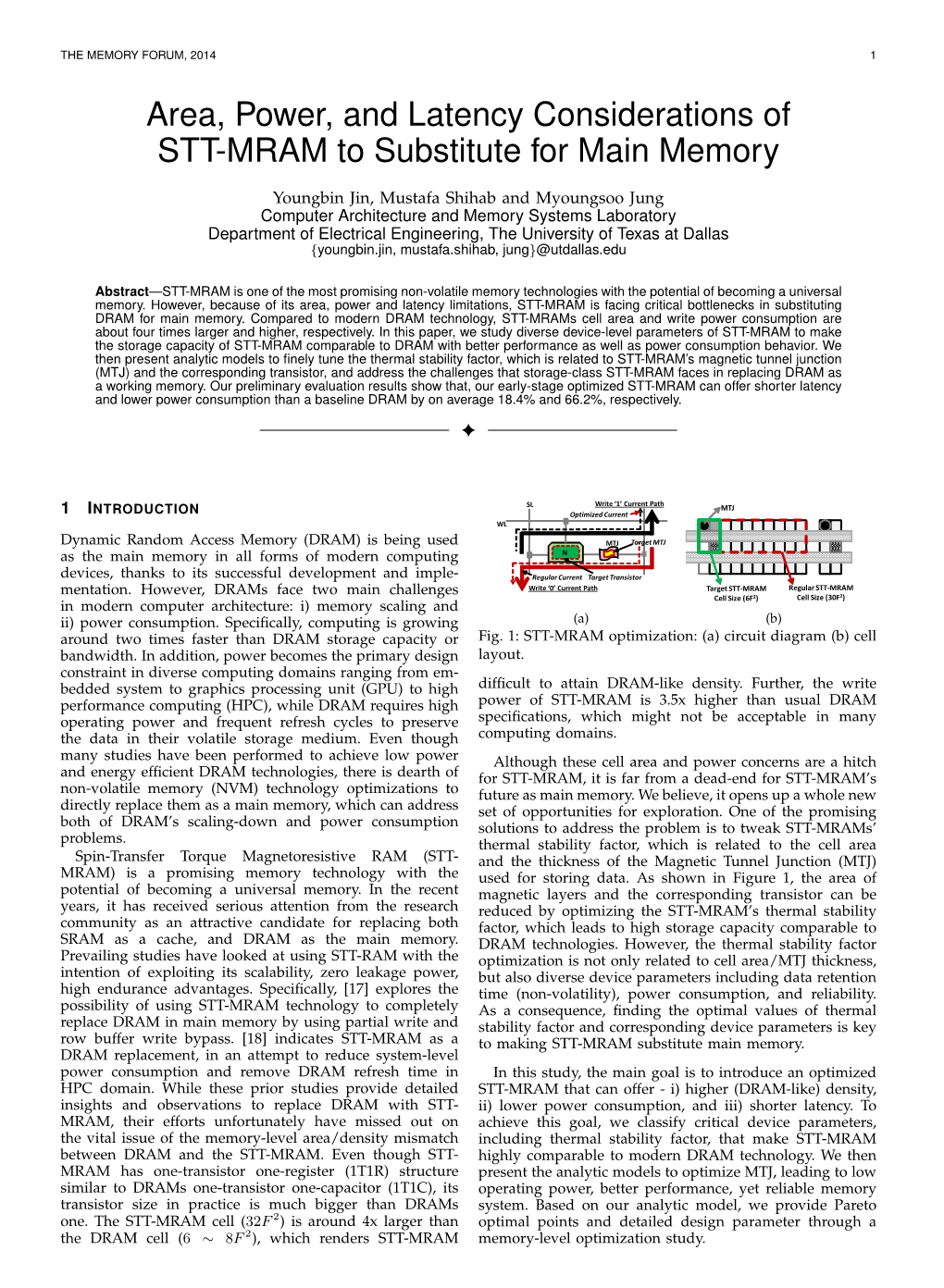 Area, Power, and Latency Considerations of STT-MRAM to Substitute for Main Memory