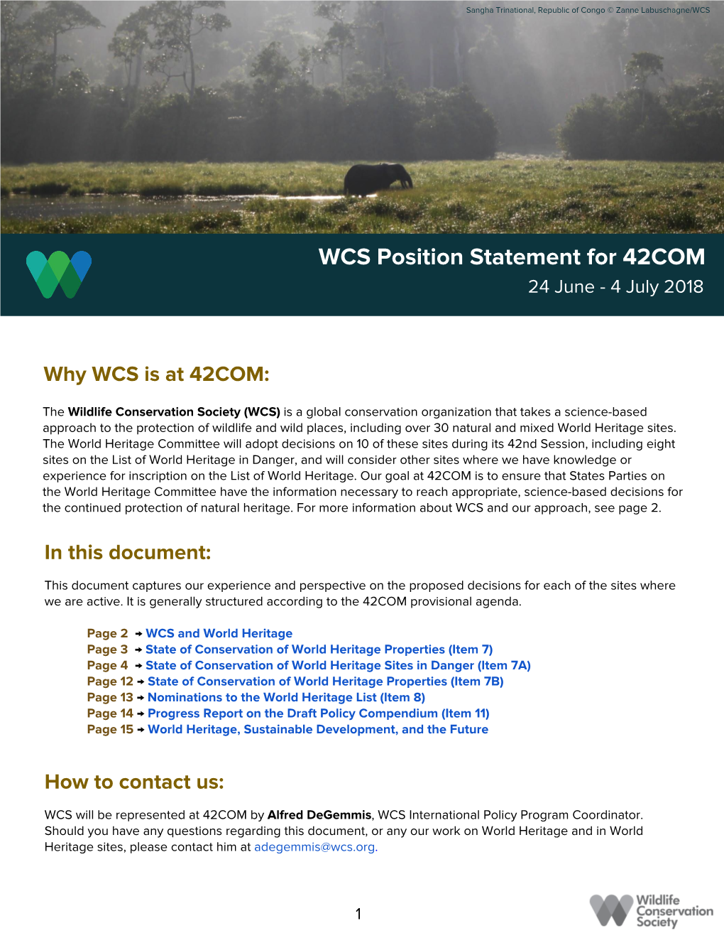 WCS Position Statement for 42COM 24 June - 4 July 2018