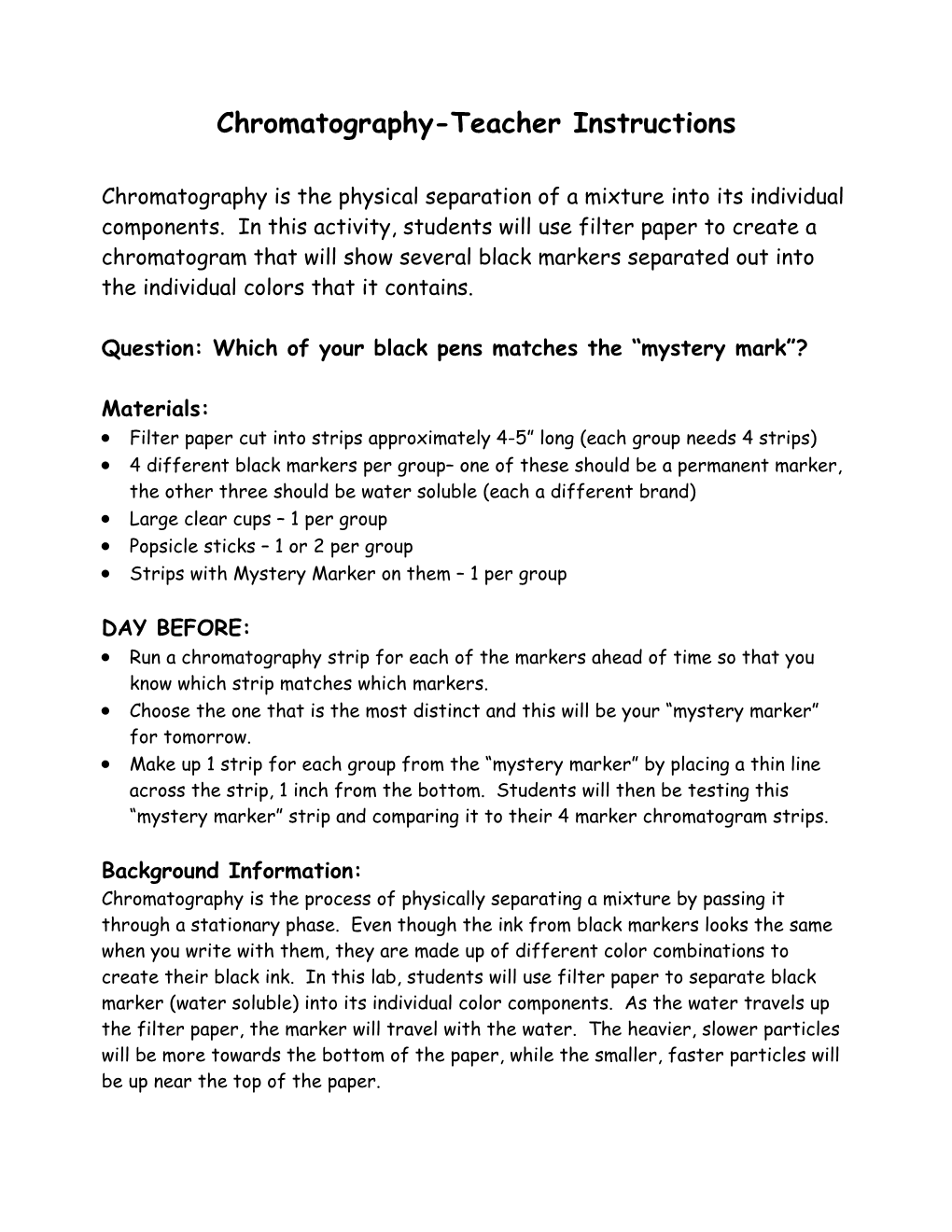 Chromatography-Teacher Edition