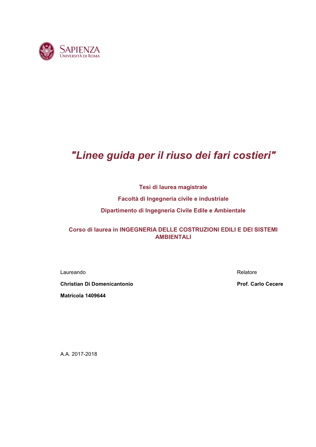 "Linee Guida Per Il Riuso Dei Fari Costieri"