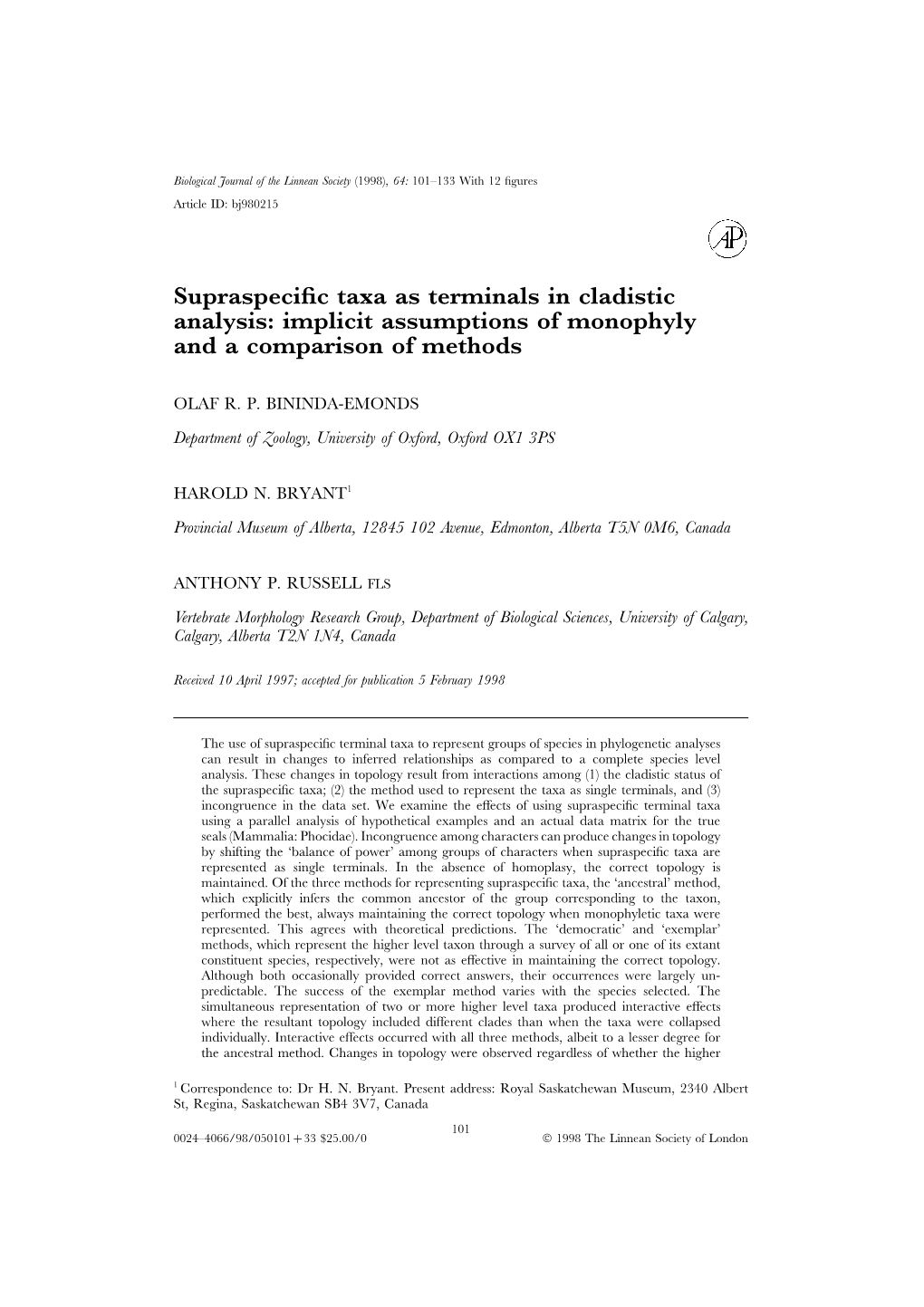 Supraspecific Taxa As Terminals in Cladistic Analysis: Implicit