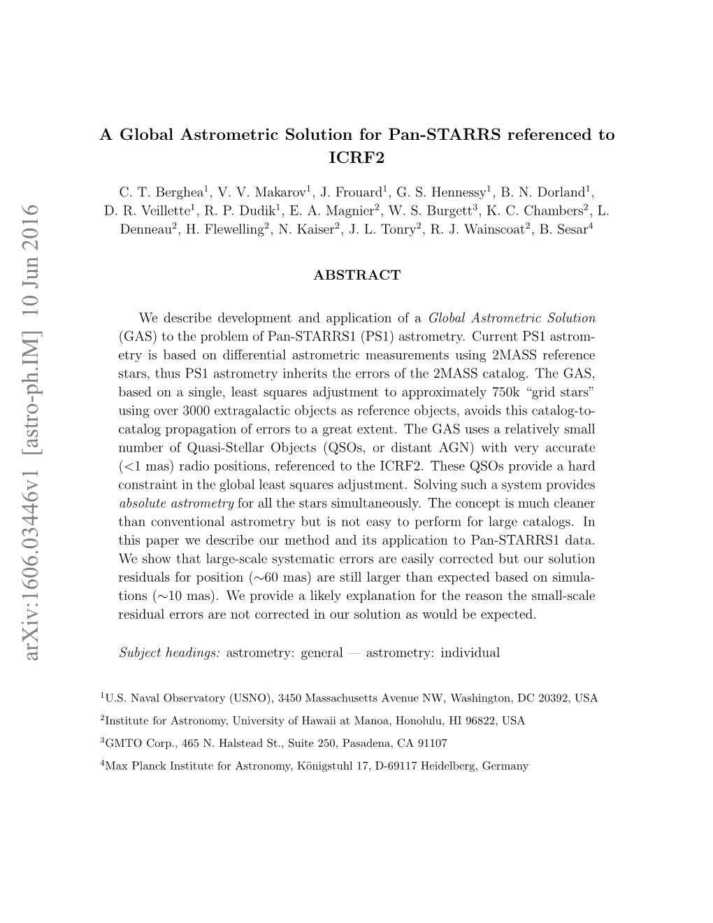 A Global Astrometric Solution for Pan-STARRS Referenced to ICRF2