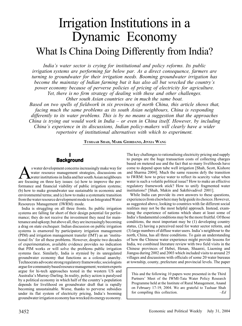 Irrigation Institutions in a Dynamic Economy What Is China Doing Differently from India?