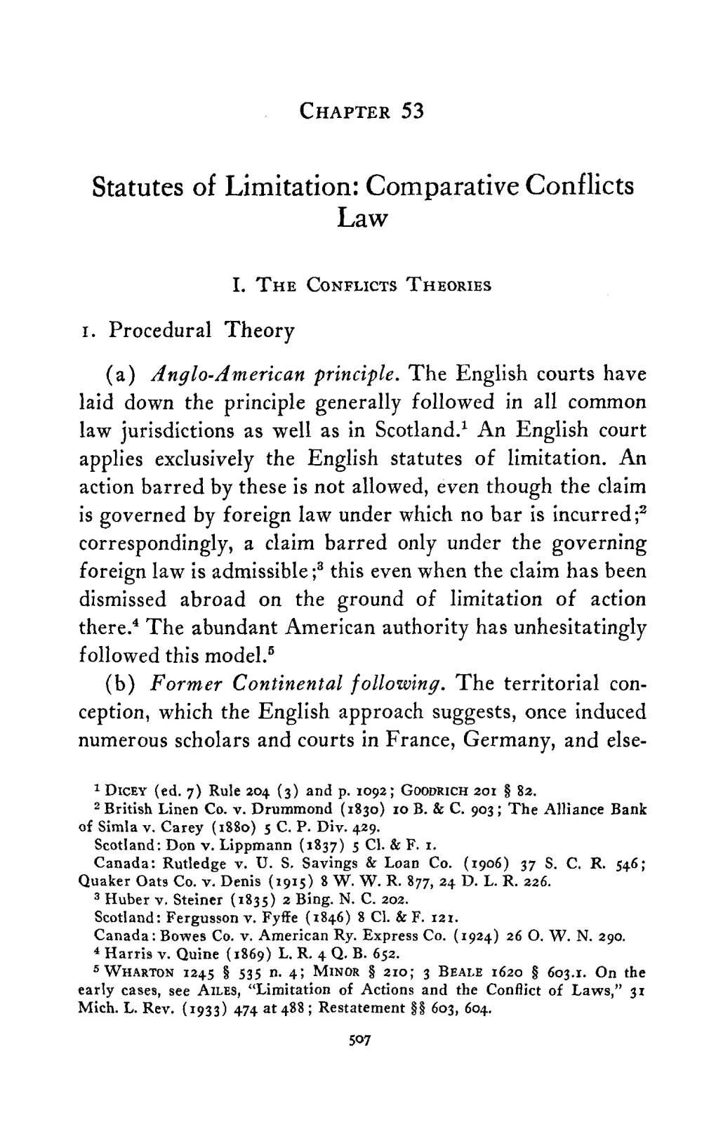 Statutes of Limitation: Comparative Conflicts Law