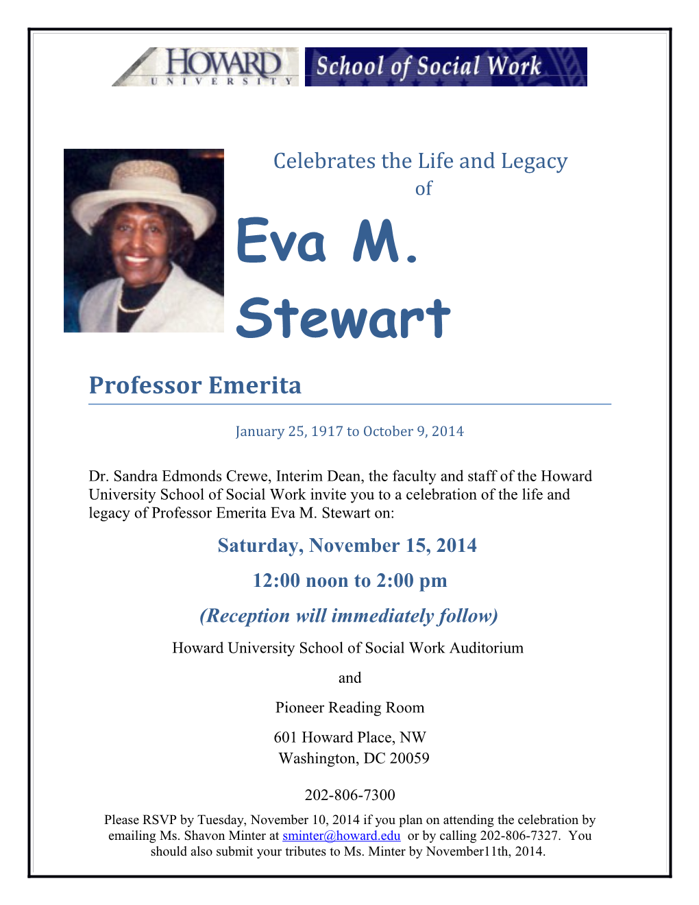 Celebrates the Life and Legacy of Eva M. Stewart