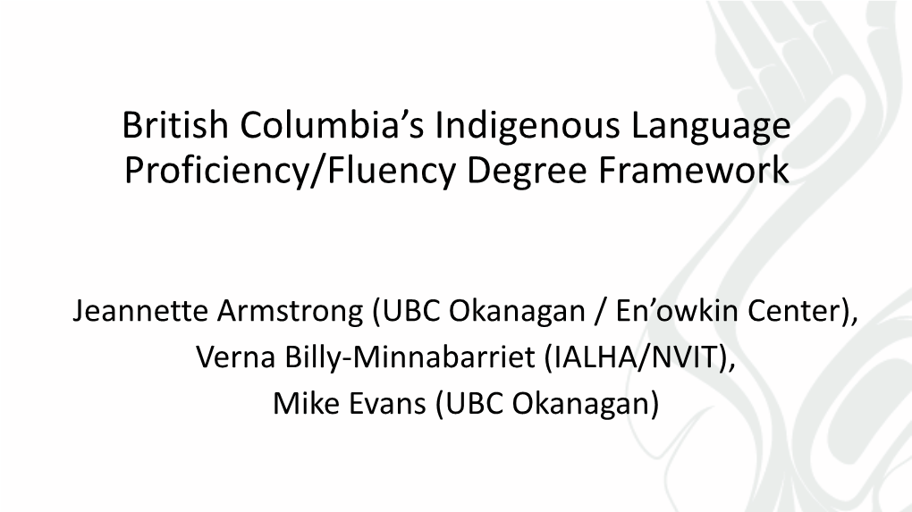 British Columbia's Indigenous Language Proficiency/Fluency