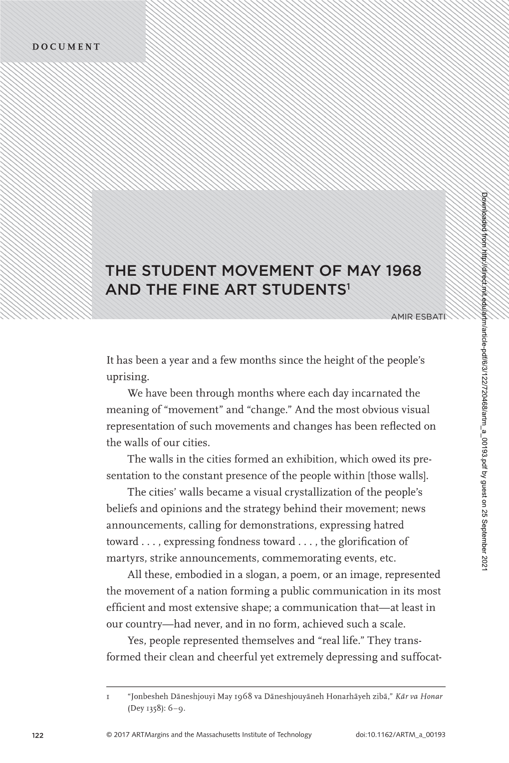 The Student Movement of May 1968 and the Fine Art Students1