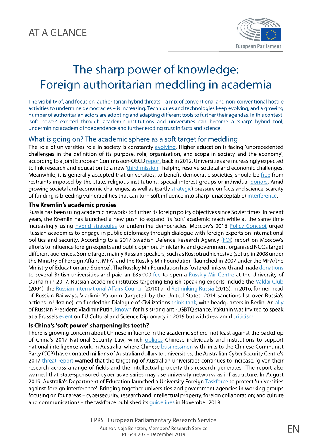 The Sharp Power of Knowledge: Foreign Authoritarian Meddling in Academia