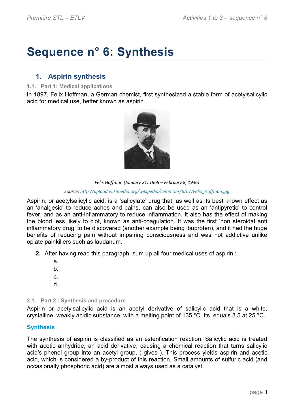 Première STL ETLV Activities 1 to 3 Sequence N 6