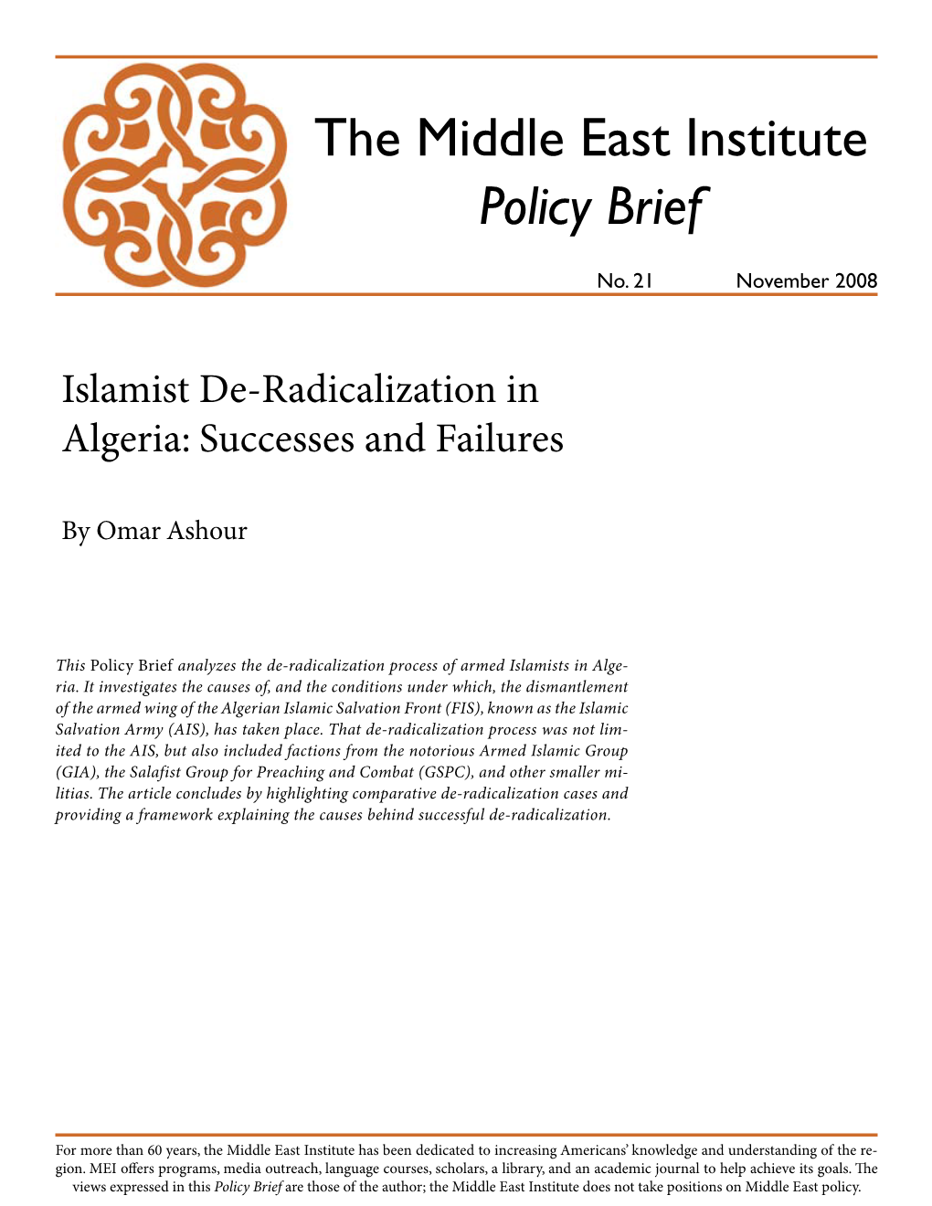 The Middle East Institute Policy Brief