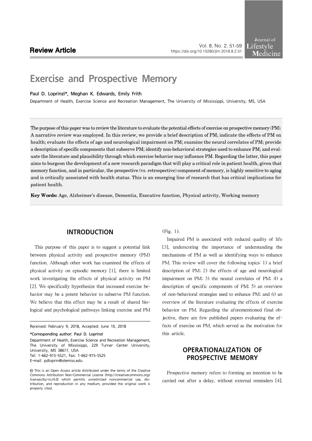 Exercise and Prospective Memory