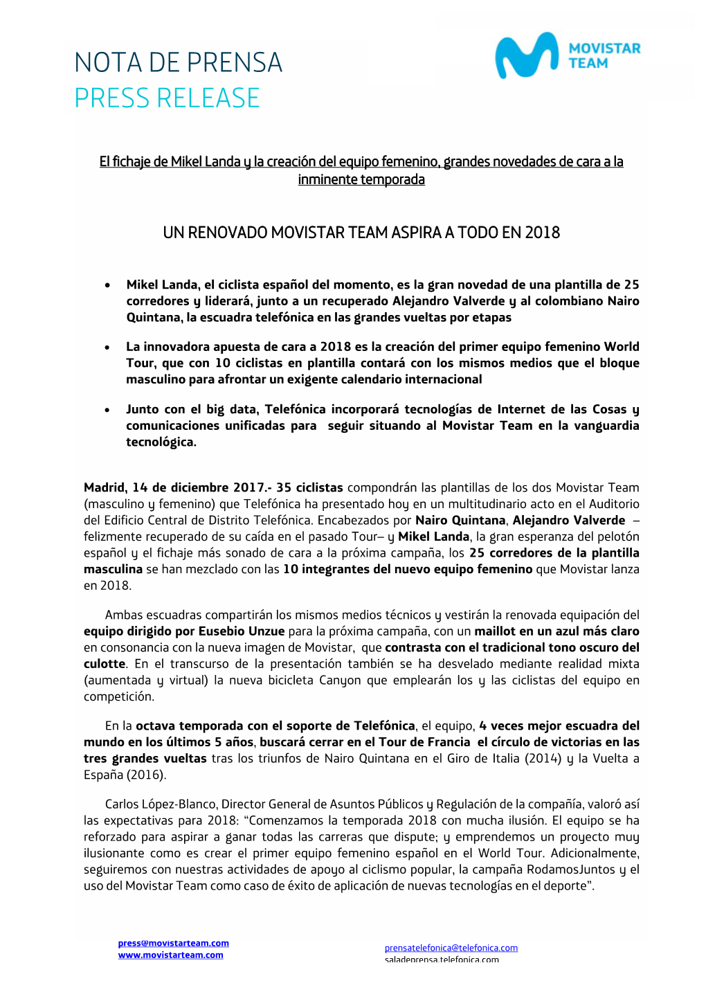 Nota De Prensa Press Release