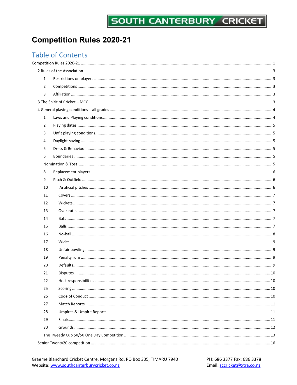 Competition Rules 2020-21 Table of Contents Competition Rules 2020-21