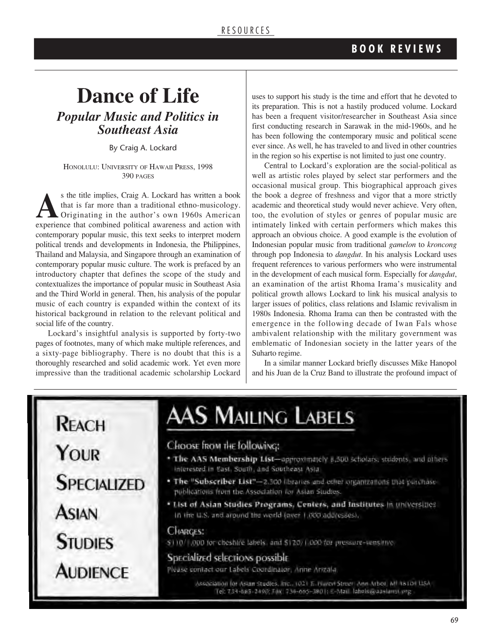 Dance of Life: Popular Music and Politics in Southeast Asia: Review