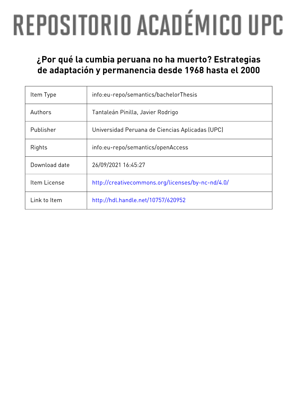 ¿Por Qué La Cumbia Peruana No Ha Muerto? Estrategias De Adaptación Y Permanencia Desde 1968 Hasta El 2000