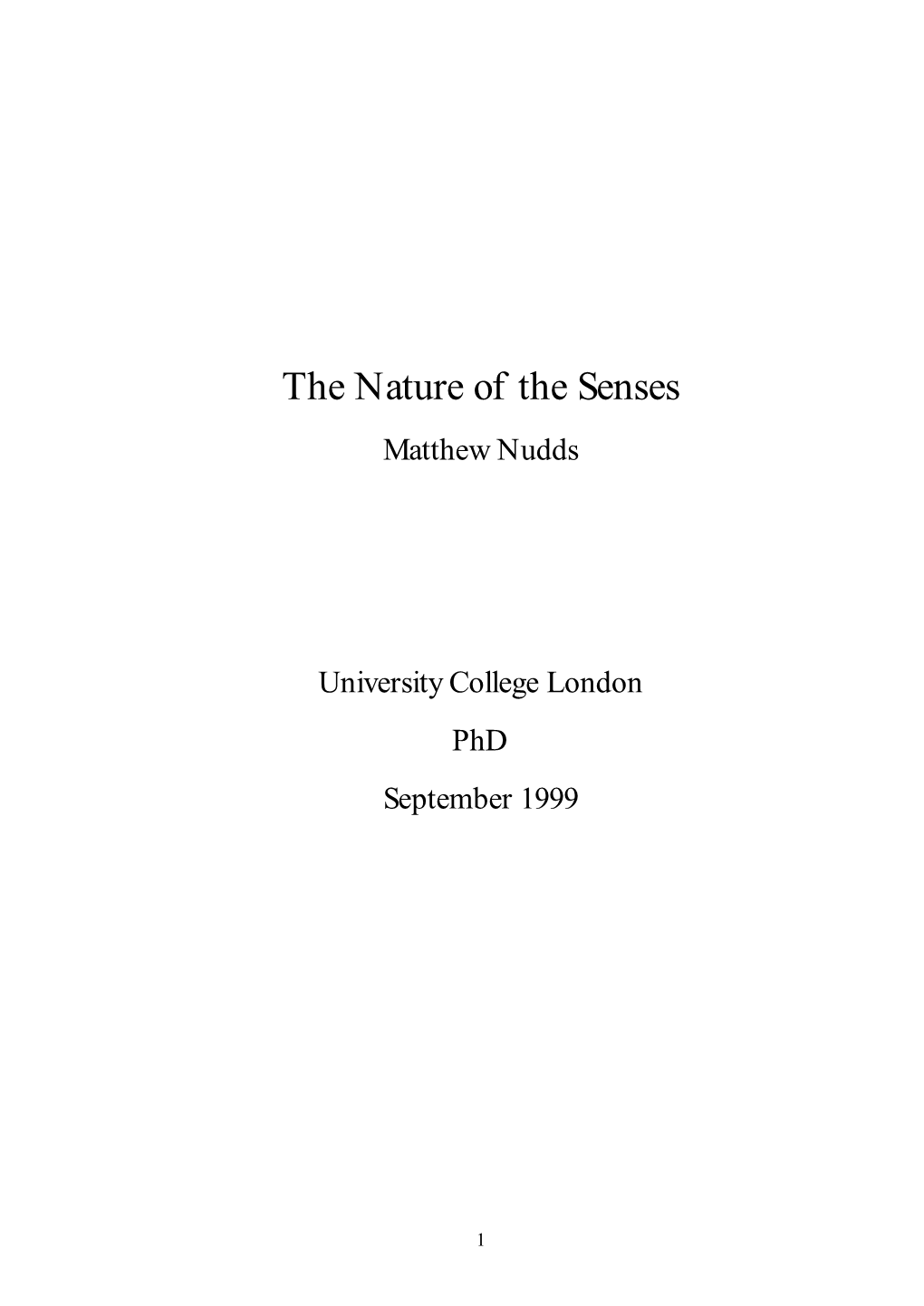 The Nature of the Senses Matthew Nudds