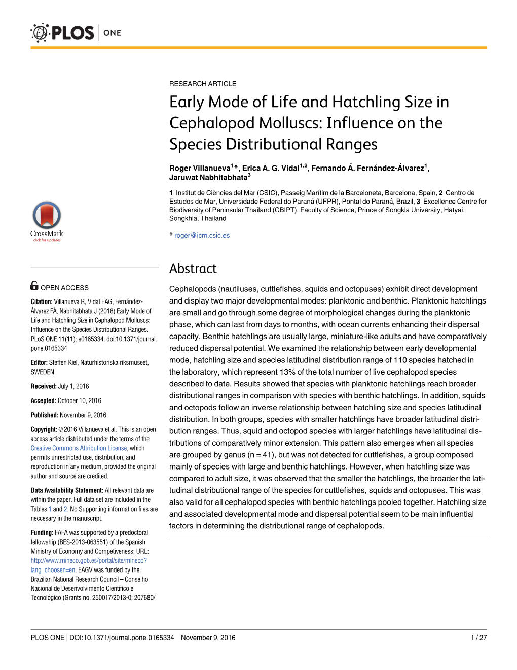 Early Mode of Life and Hatchling Size in Cephalopod Molluscs: Influence on the Species Distributional Ranges