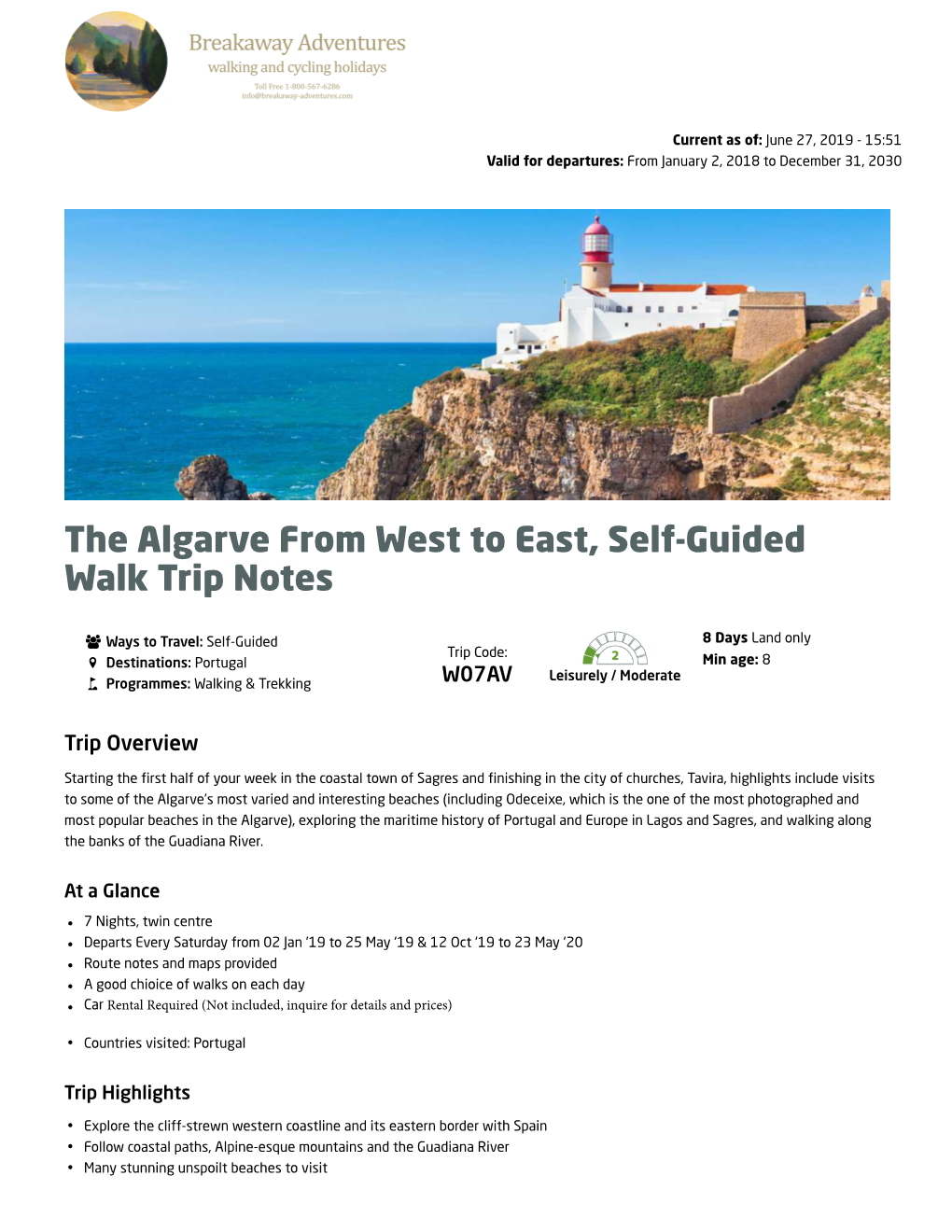 The Algarve from West to East, Self-Guided Walk Trip Notes