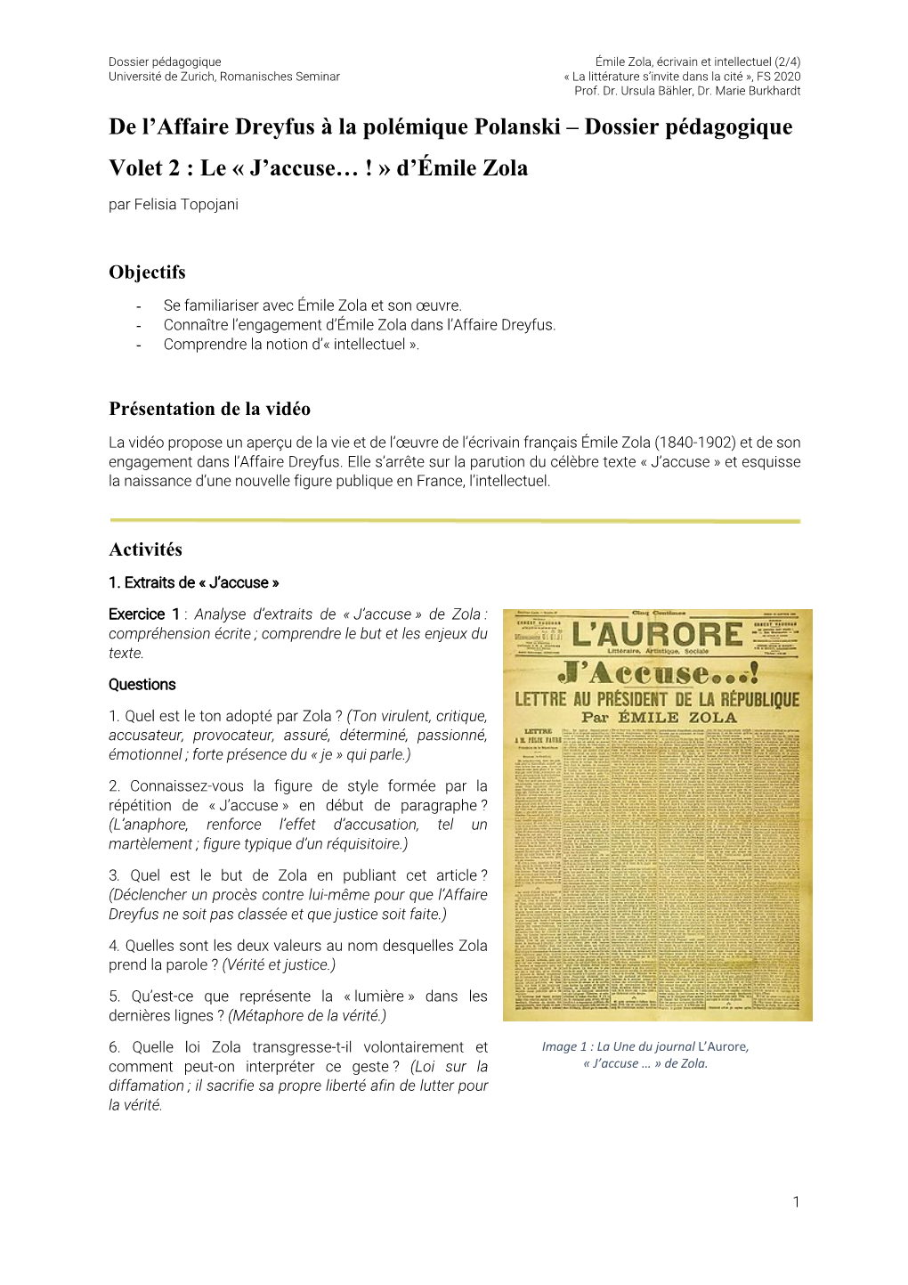 Dossier Pédagogique Volet 2 : Le « J'accuse… ! » D'émile Zola