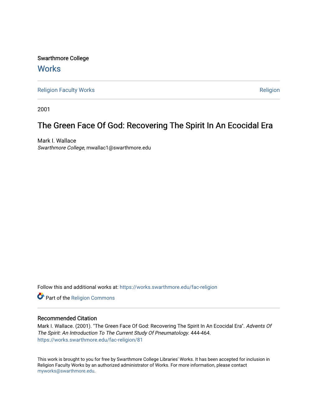 The Green Face of God: Recovering the Spirit in an Ecocidal Era