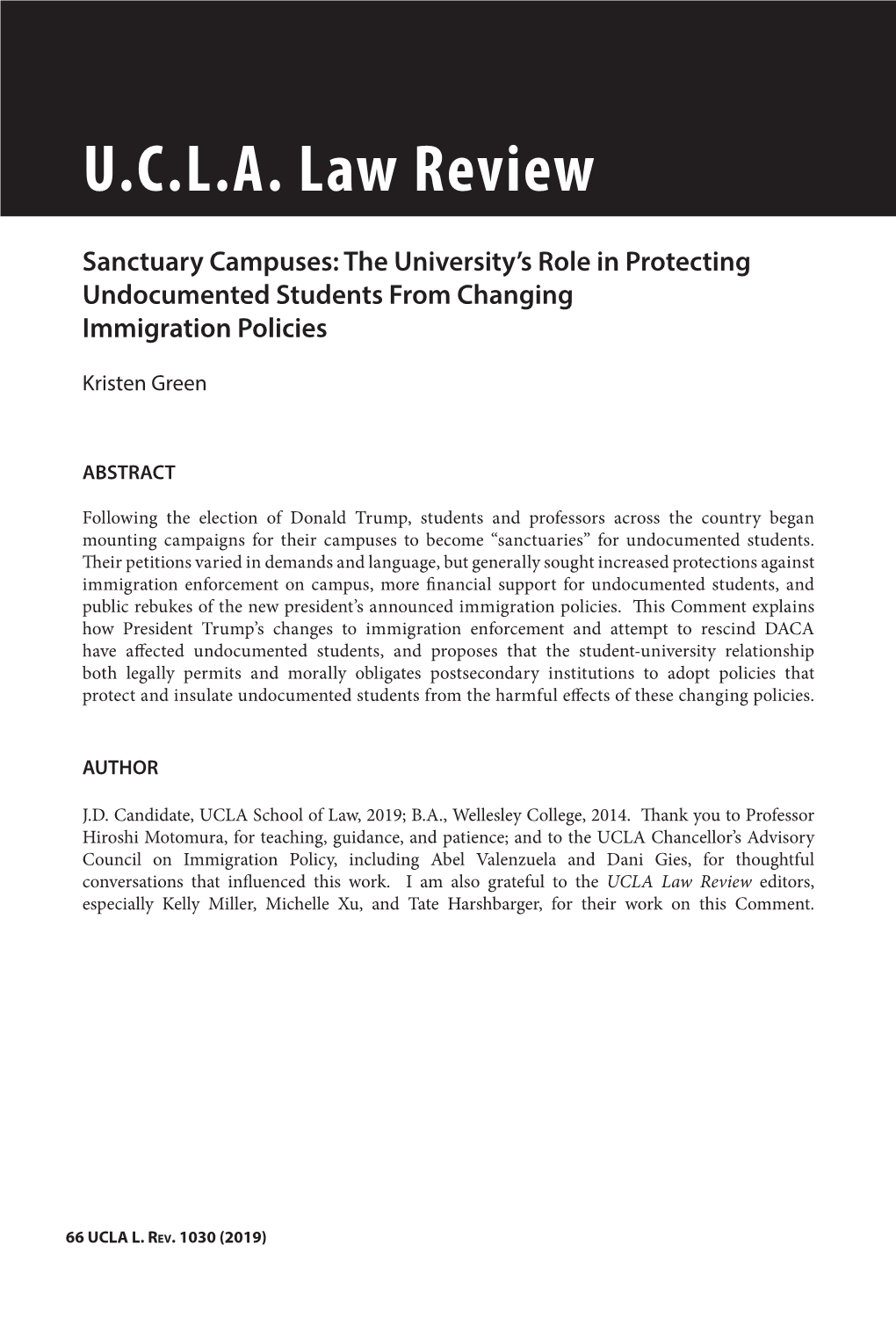 UCLA Law Review Sanctuary Campuses