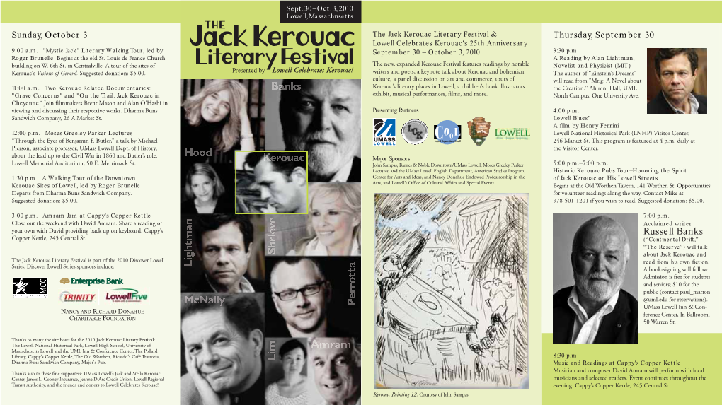 Jack Kerouac Literary Festival & Thursday, September 30 Lowell Celebrates Kerouac's 25Th Anniversary 9:00 A.M