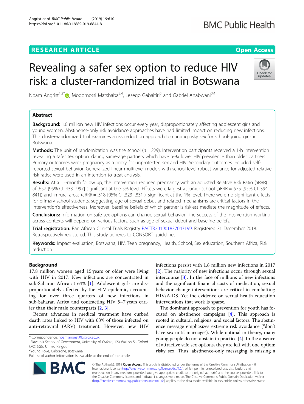 Revealing a Safer Sex Option to Reduce HIV Risk: a Cluster