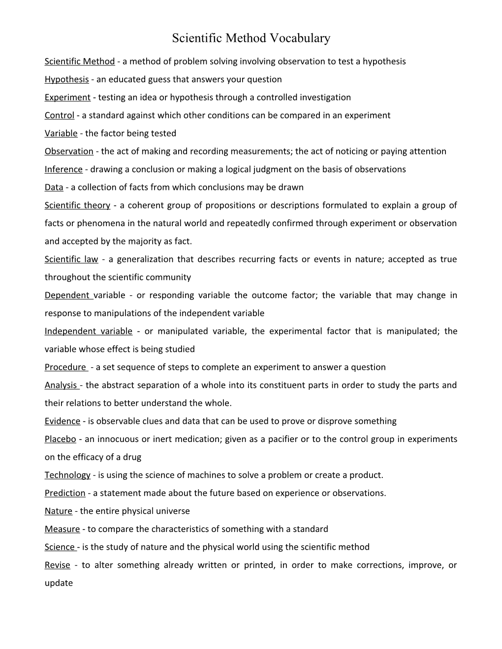 Scientific Method Vocabulary