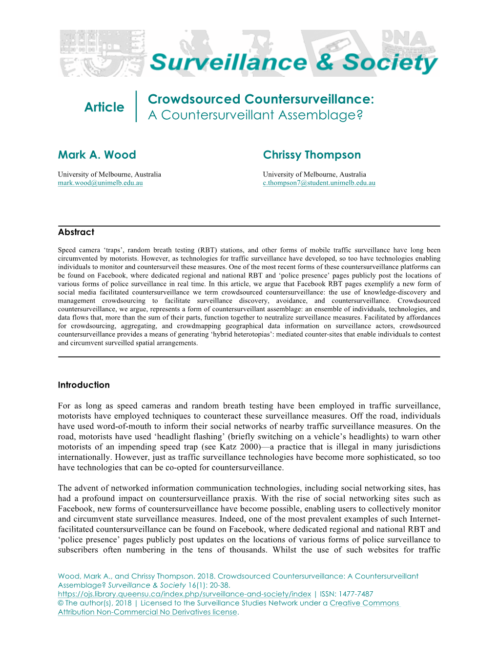 Article Crowdsourced Countersurveillance: A