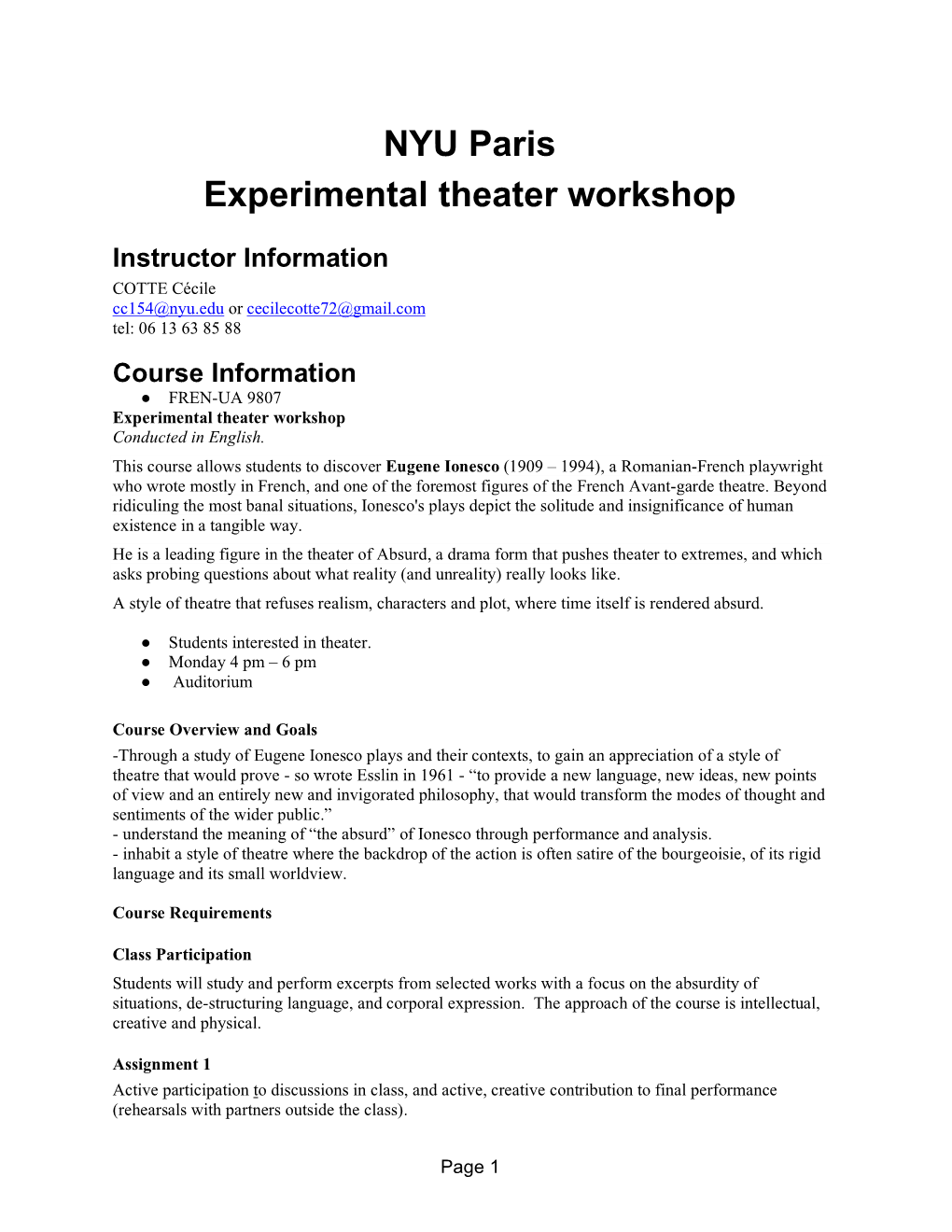 Experimental Theatre Workshop