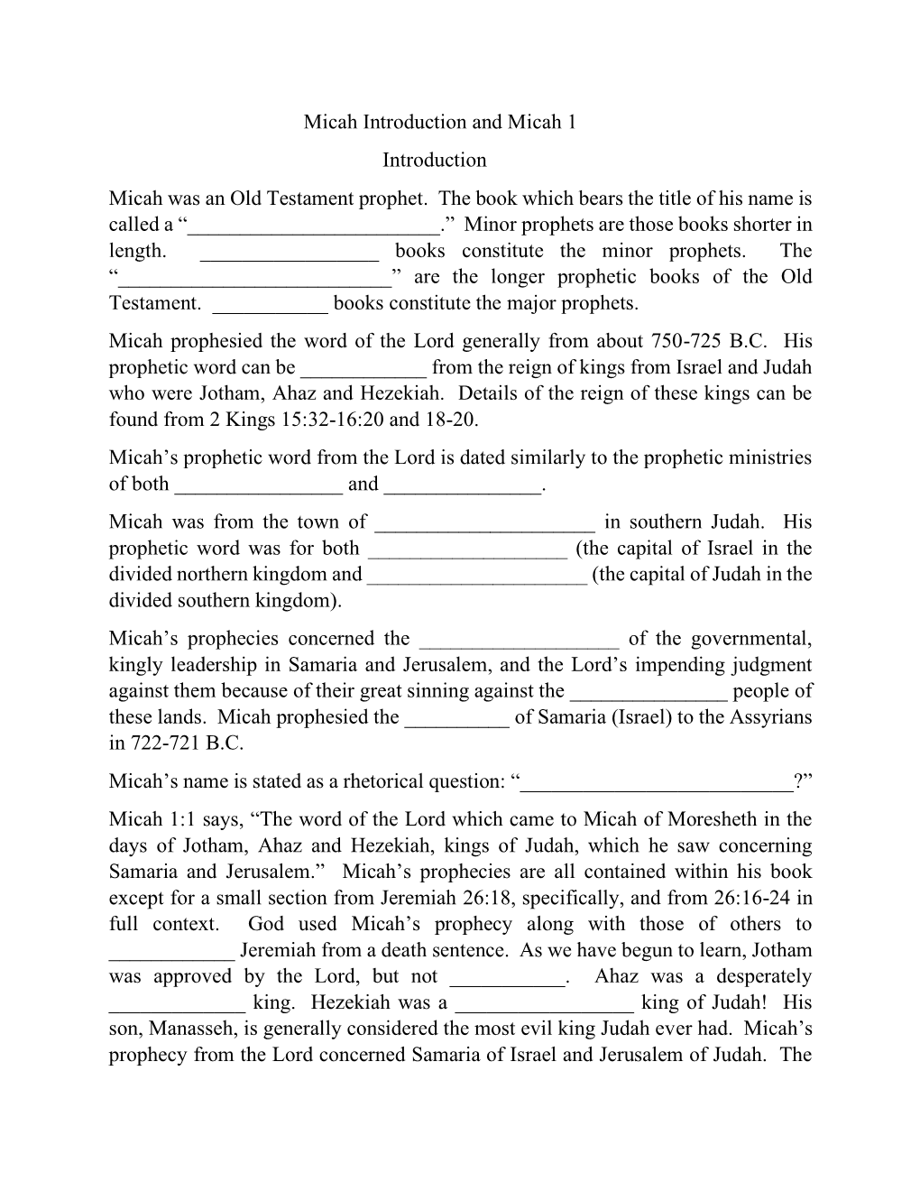 Micah Introduction and Micah 1 Introduction Micah Was an Old Testament Prophet