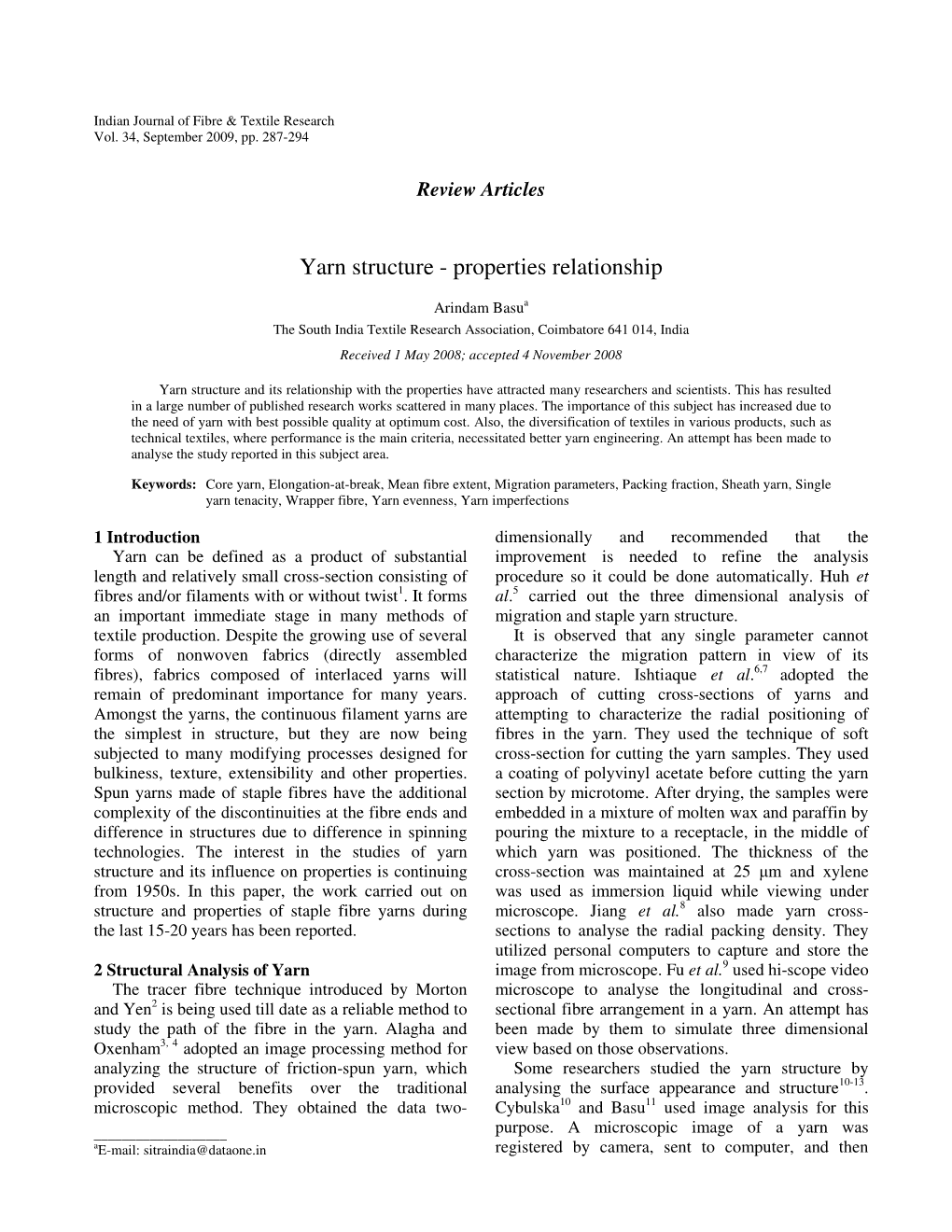 Yarn Structure - Properties Relationship