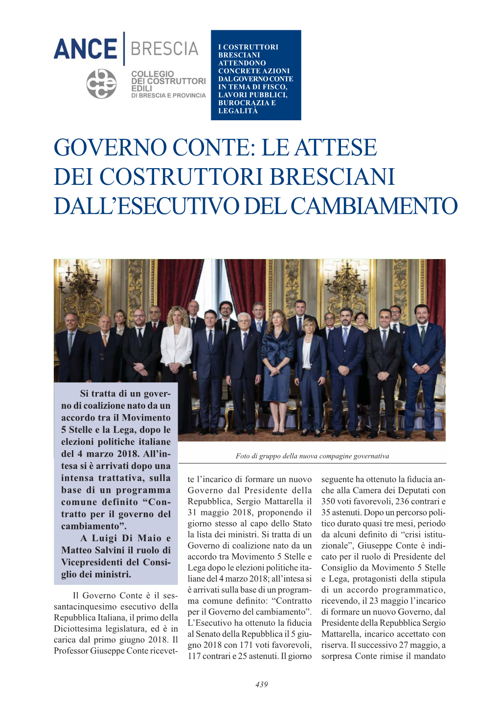 Governo Conte: Le Attese Dei Costruttori Bresciani Dall'esecutivo Del