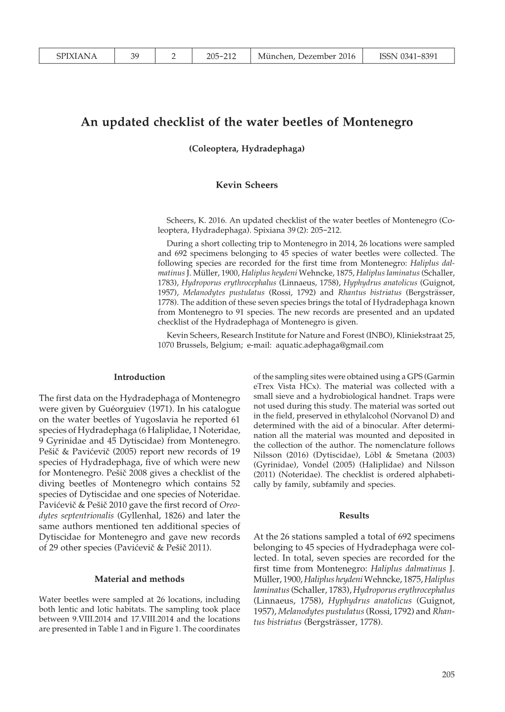 An Updated Checklist of the Water Beetles of Montenegro