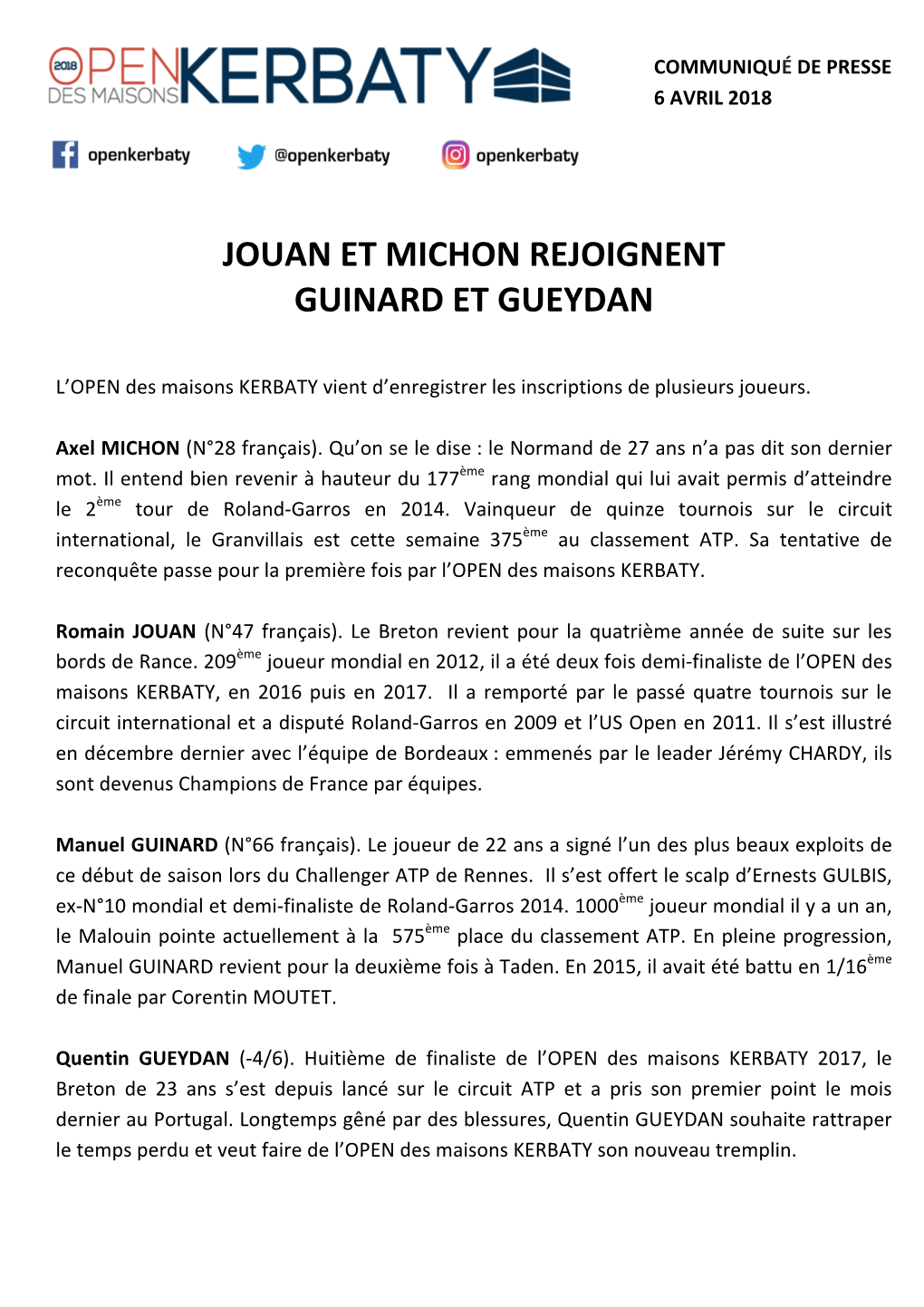 Jouan Et Michon Rejoignent Guinard Et Gueydan