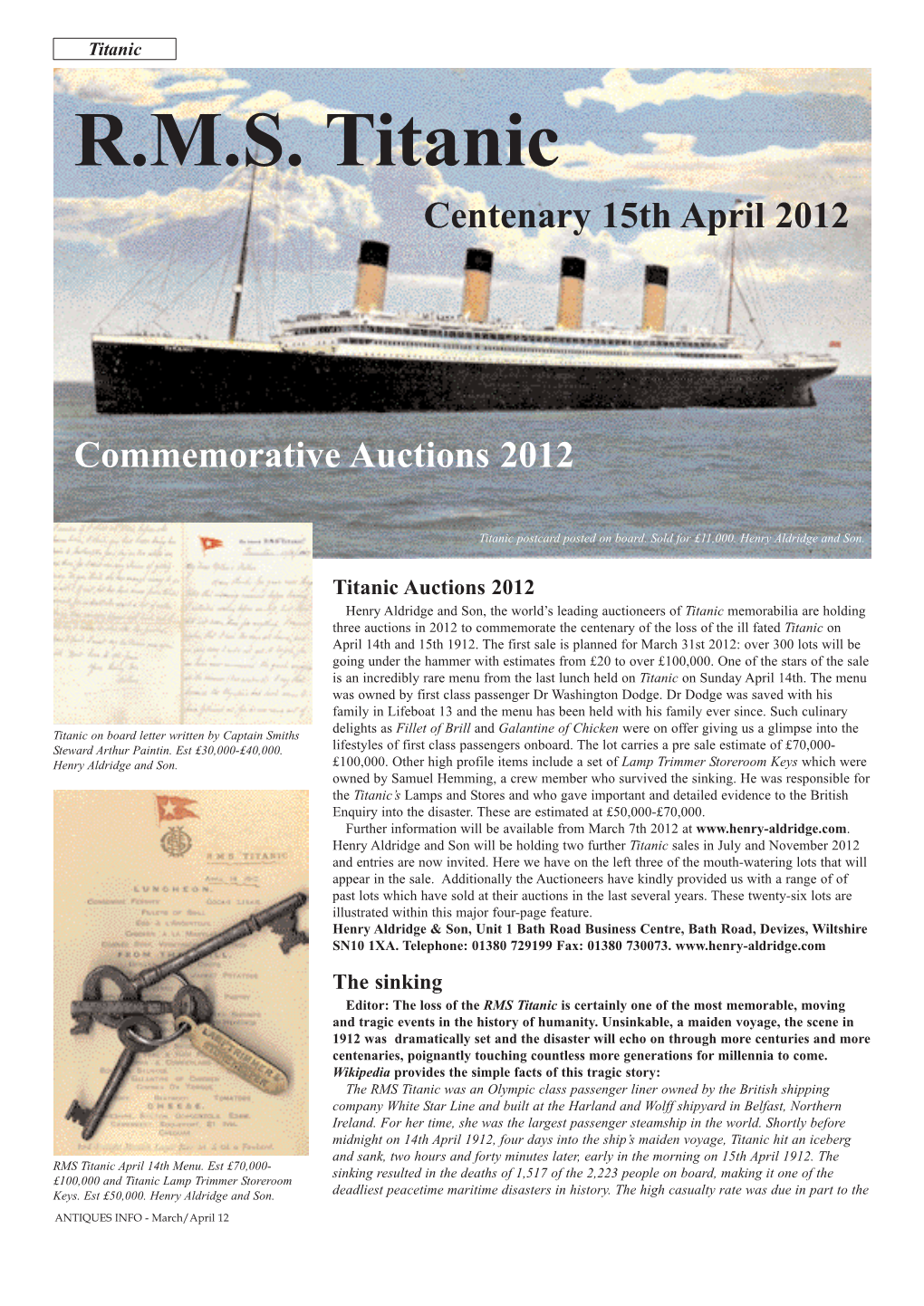 R.M.S. Titanic Centenary 15Th April 2012