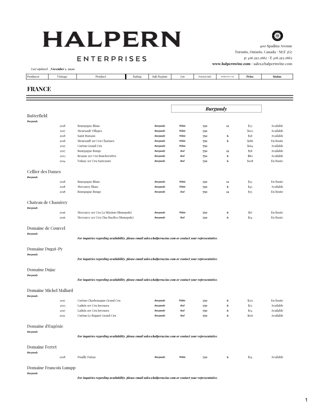 Halpern Wine Catalogue