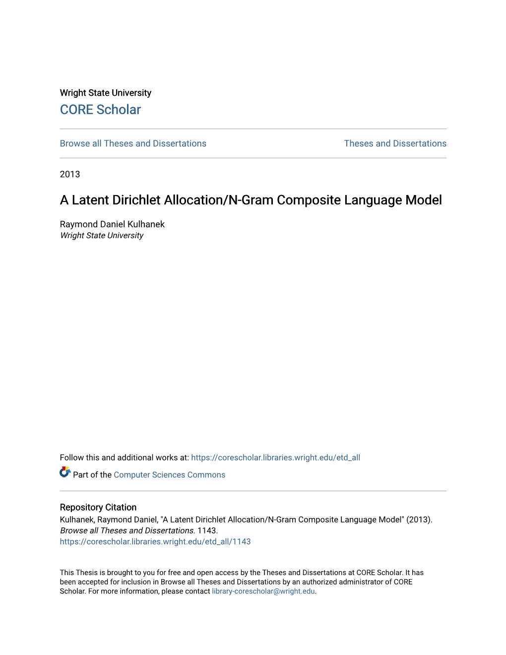 A Latent Dirichlet Allocation/N-Gram Composite Language Model