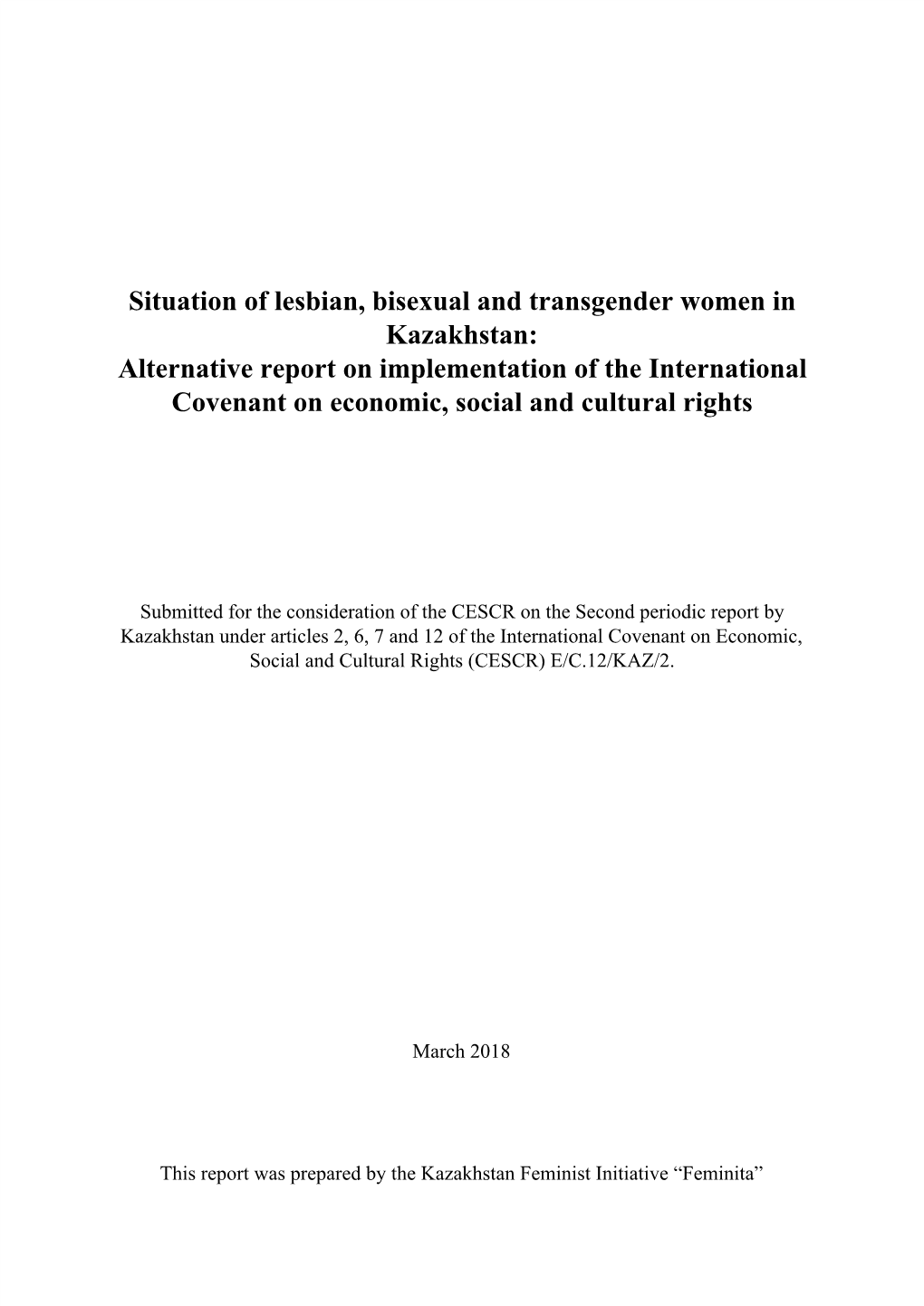 Situation of Lesbian, Bisexual and Transgender Women in Kazakhstan