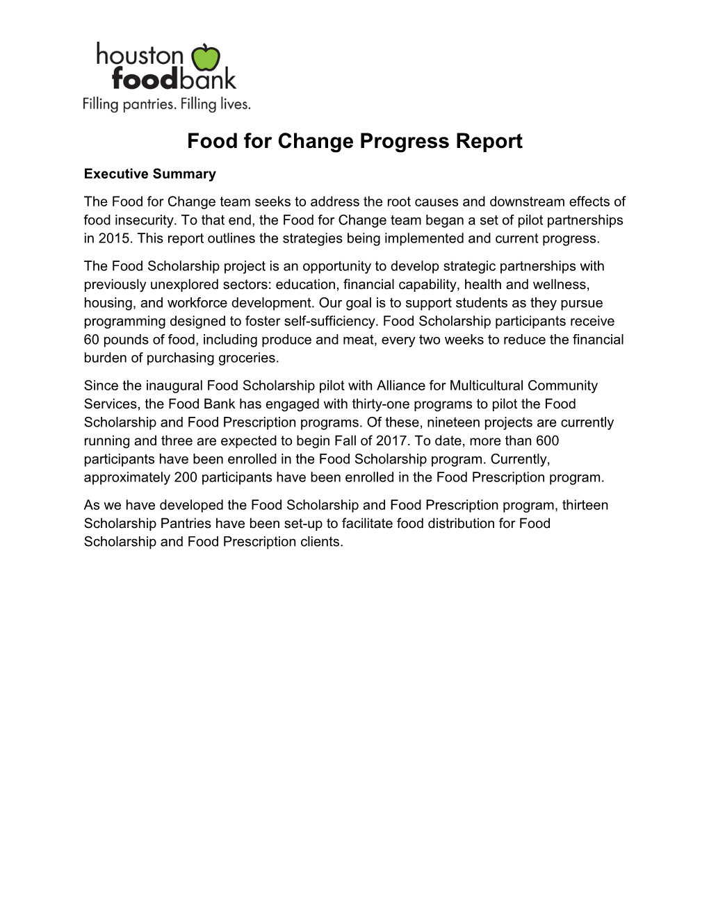 Food for Change Progress Report