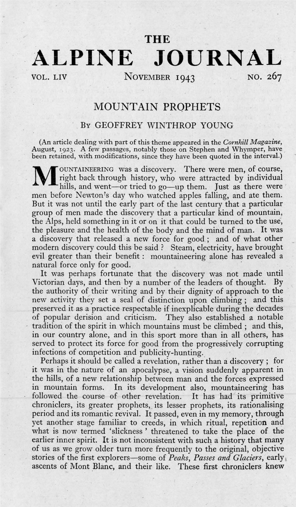 MOUNTAIN PROPHETS. Geoffrey Winthrop Young