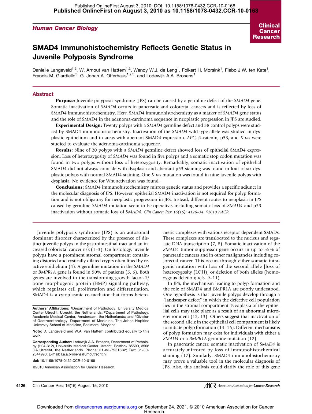 SMAD4 Immunohistochemistry Reflects Genetic Status in Juvenile Polyposis Syndrome