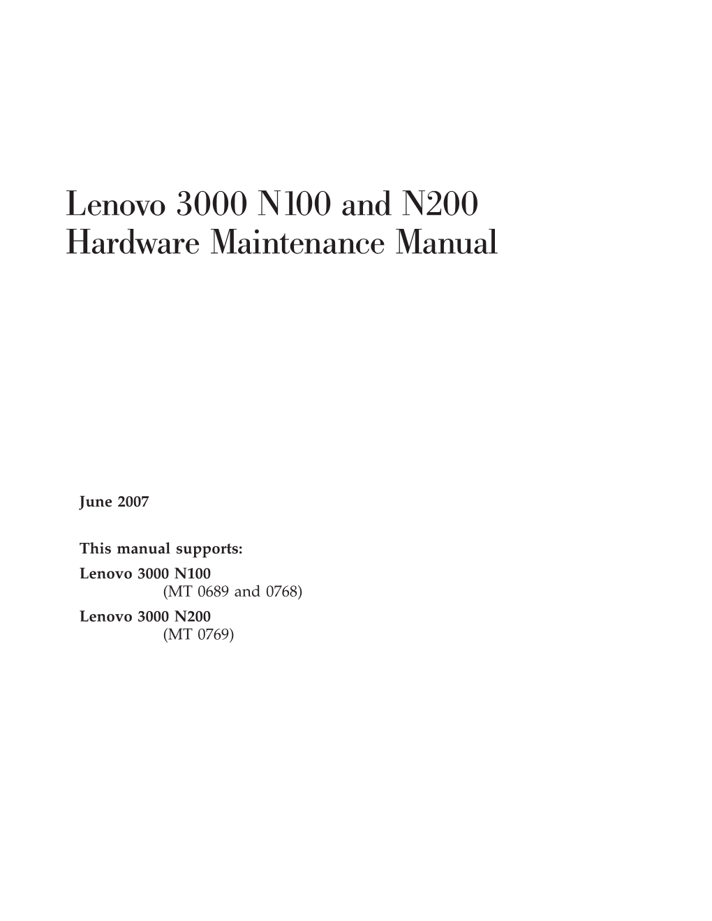 Lenovo 3000 N100 and N200 Hardware Maintenance Manual