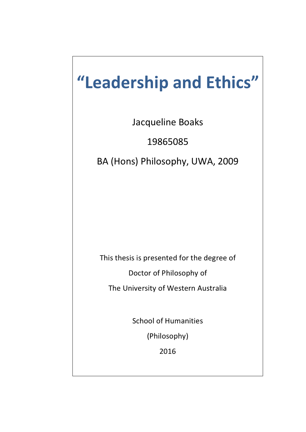 “Leadership and Ethics”