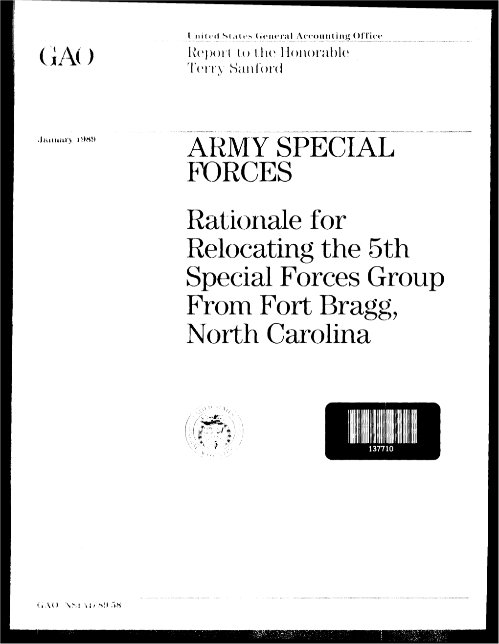 Rationale for Relocating the 5Th Special Forces Group from Fort Bragg, North Carolina